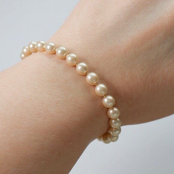 Vintage Marvella Faux Pearl Bracelet Gold Tone Slide Clasp 7" Knotted Preppy - Picture 7 of 7